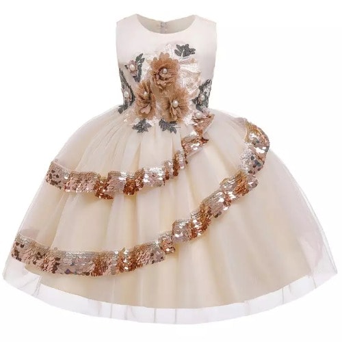 Girl's Sequence Party Dress - Champagne