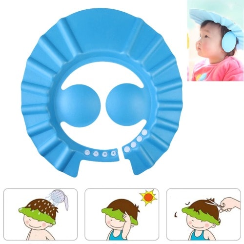 Adjustable Kids And Baby Shower Cap With Ear Cover - Blue