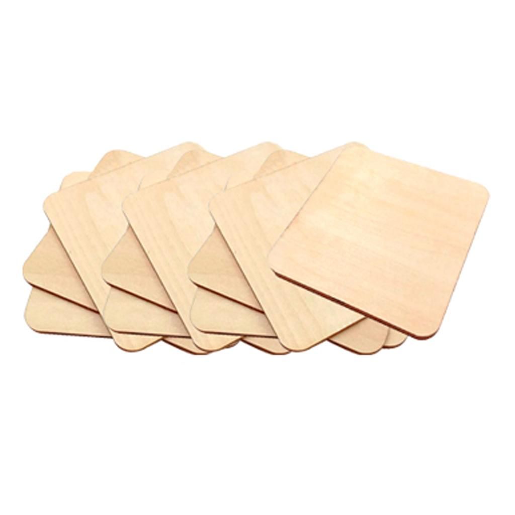 Blesiya 10x Wooden Square Coaster Plain  Blank Plaque DIY