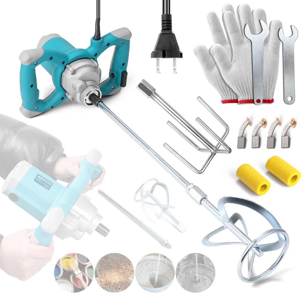 KKmoon 2600W Electric Concrete Mixer Portable Handheld Concrete Cement Mixer 6 Speeds Adjustable Mixing Machine Thinset Mortar Grout Plaster Paint Stirring Tool