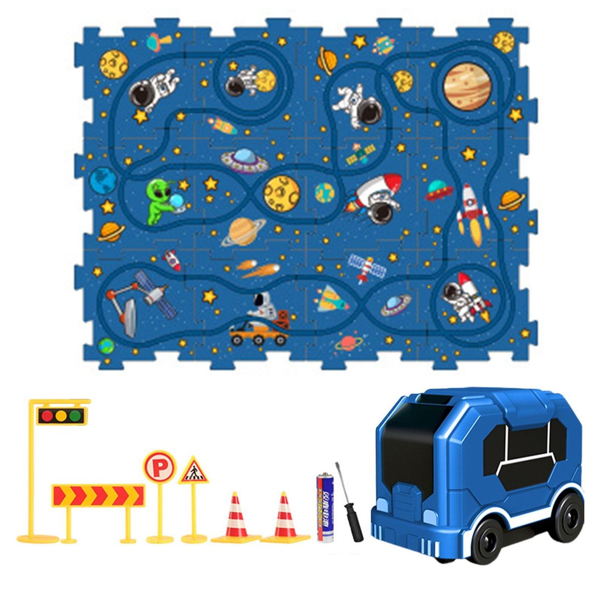 Racing Adventure Toy City Map Puzzle Rail Car Set Exciting for Kids Dark Blue