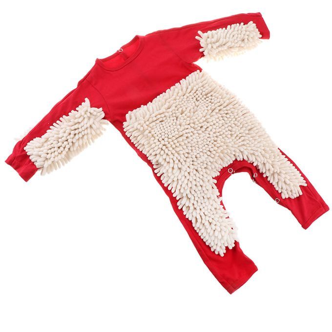 Baby Romper Clothes Crawling Jumpsuit Cleaning Mop 80cm Red+Beige