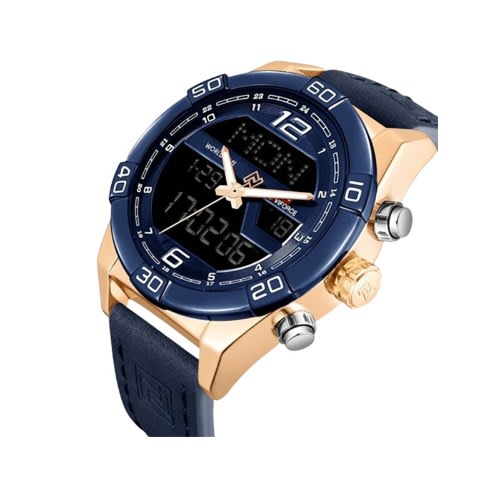 Leather Strap Blue Strap Men's Wrist Watch