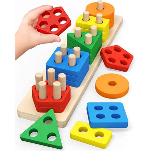 Montessori Wooden Sorting  Stacking Shape Colour Recognition Toys For Toddlers