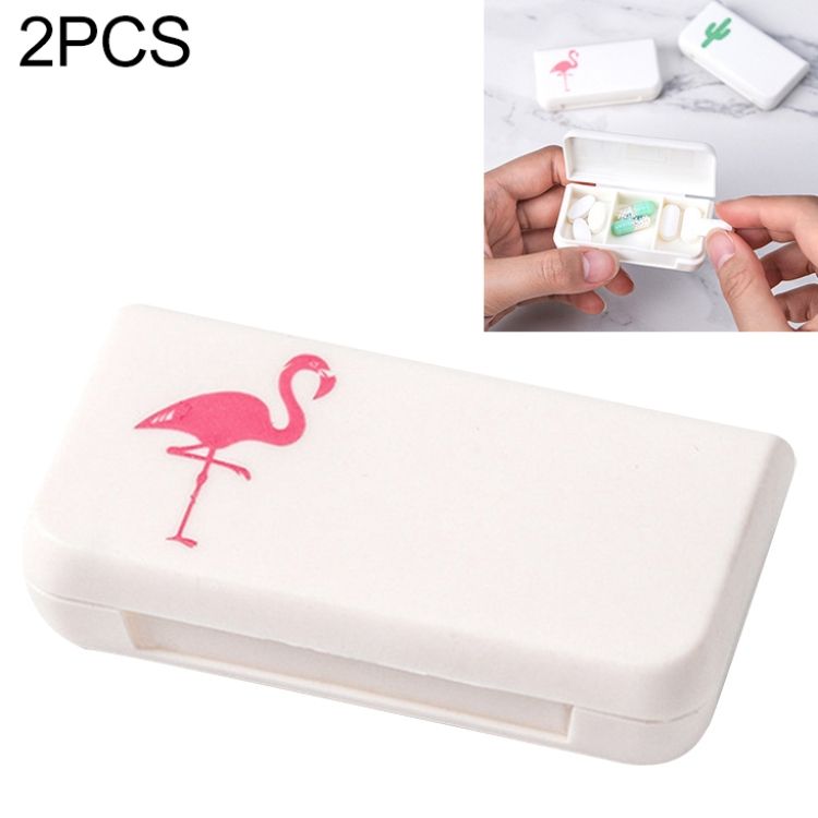 2 PCS Portable Mini Pill Case 3 Grids Travel Home Drugs Container Holder Cases Storage Box(Flamingo)