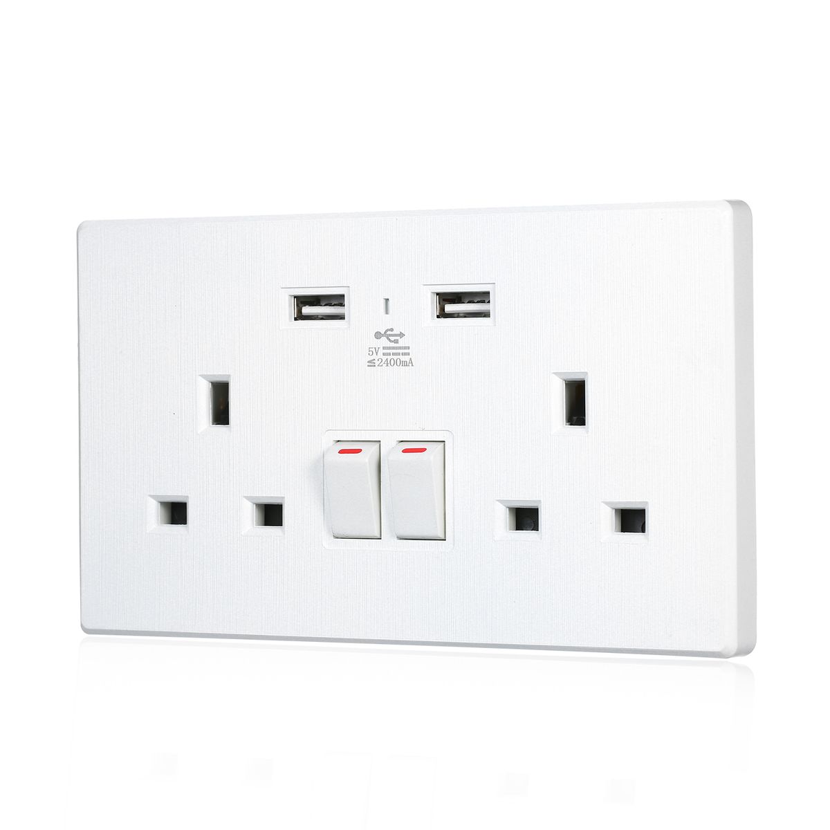2 Gang Dual Plug Socket 13A With 2 5V 2.4A USB Port Wall