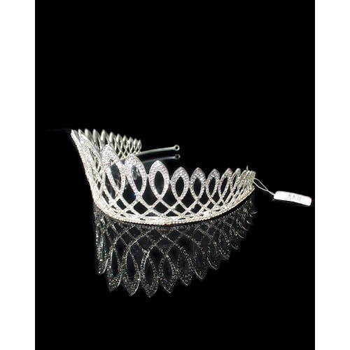High Rhinestone Tiara Crown - Silver