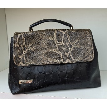 Mama's Handbag With Grey Flap - Black