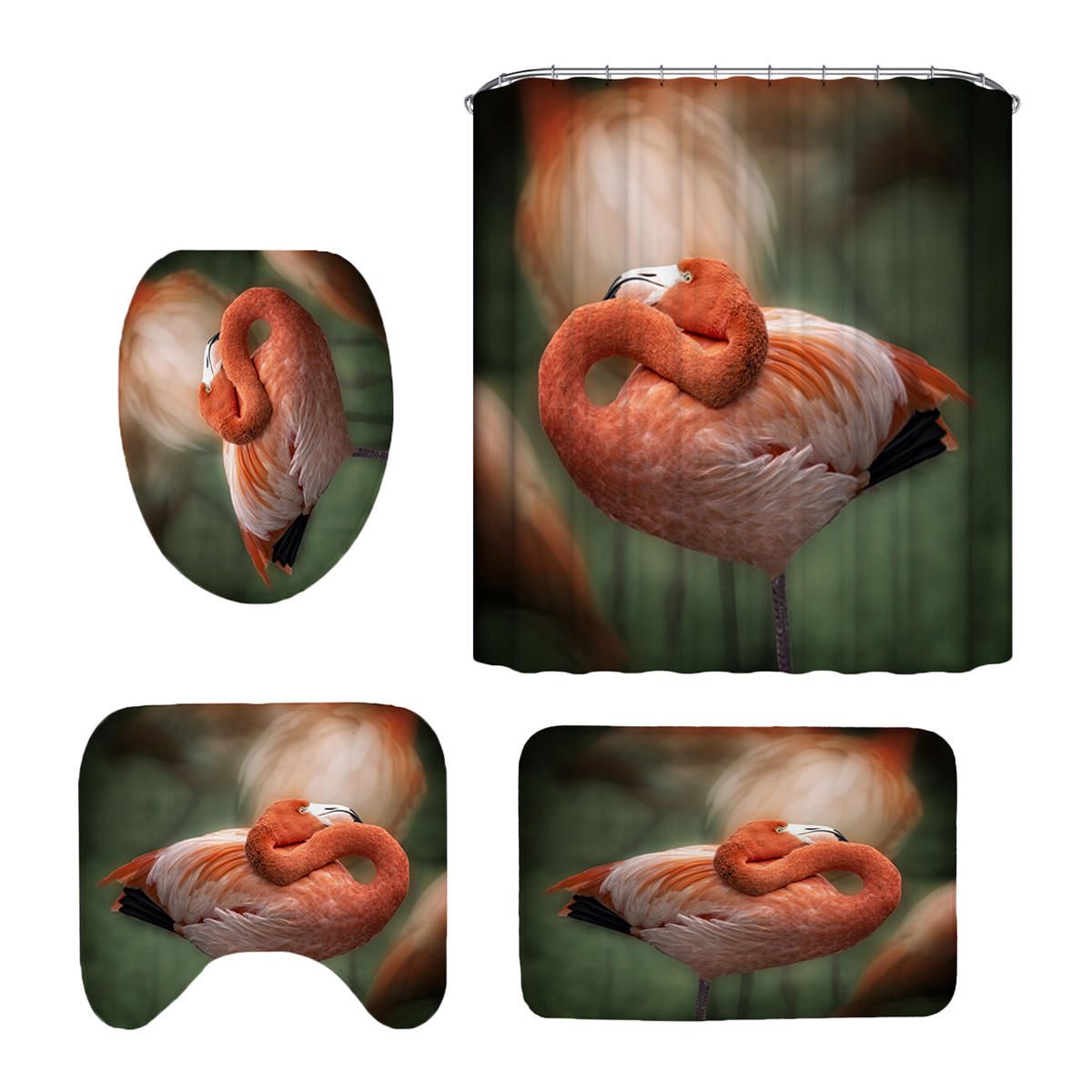 Flamingo Bathroom Waterproof Shower Curtain Non-slip Toilet