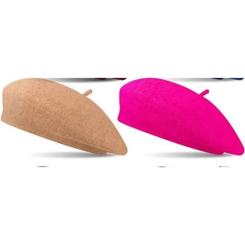 Set Of 2 Kids Unisex Berets  - Brown And Pink