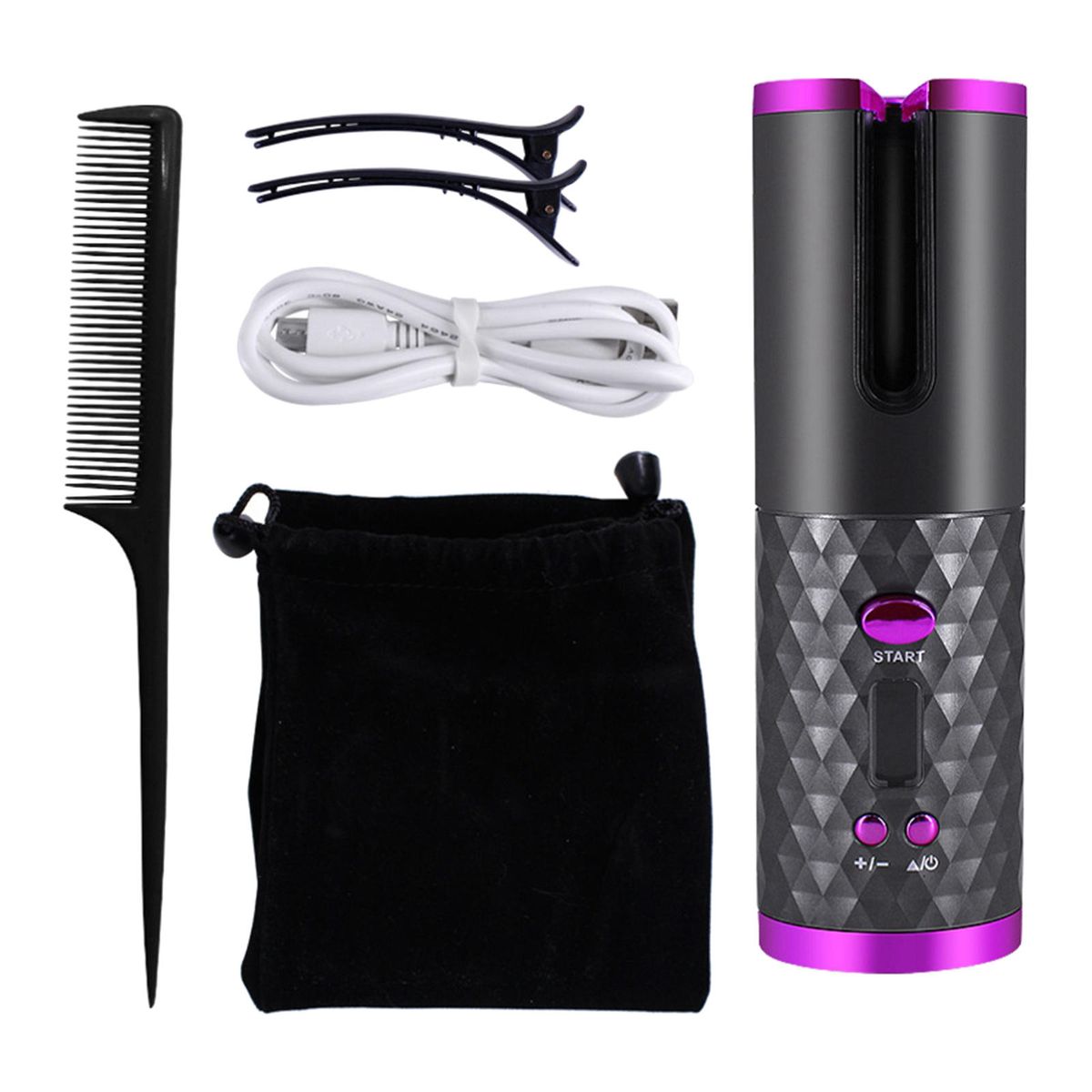 Cordless Hair Curler,Automatic Curling , Auto Rotating Silver