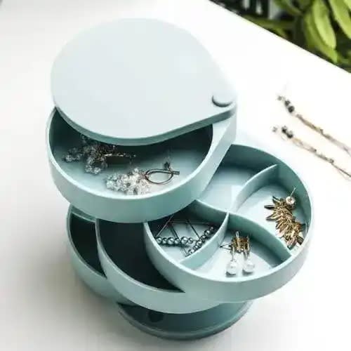 Rotating Jewelry Organizer With Mirror - Blue