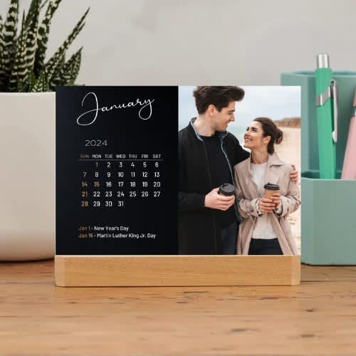 2025 Table Calendar-Photo Display Stand  Wooden Base - 6pcs - Print  Insert Design
