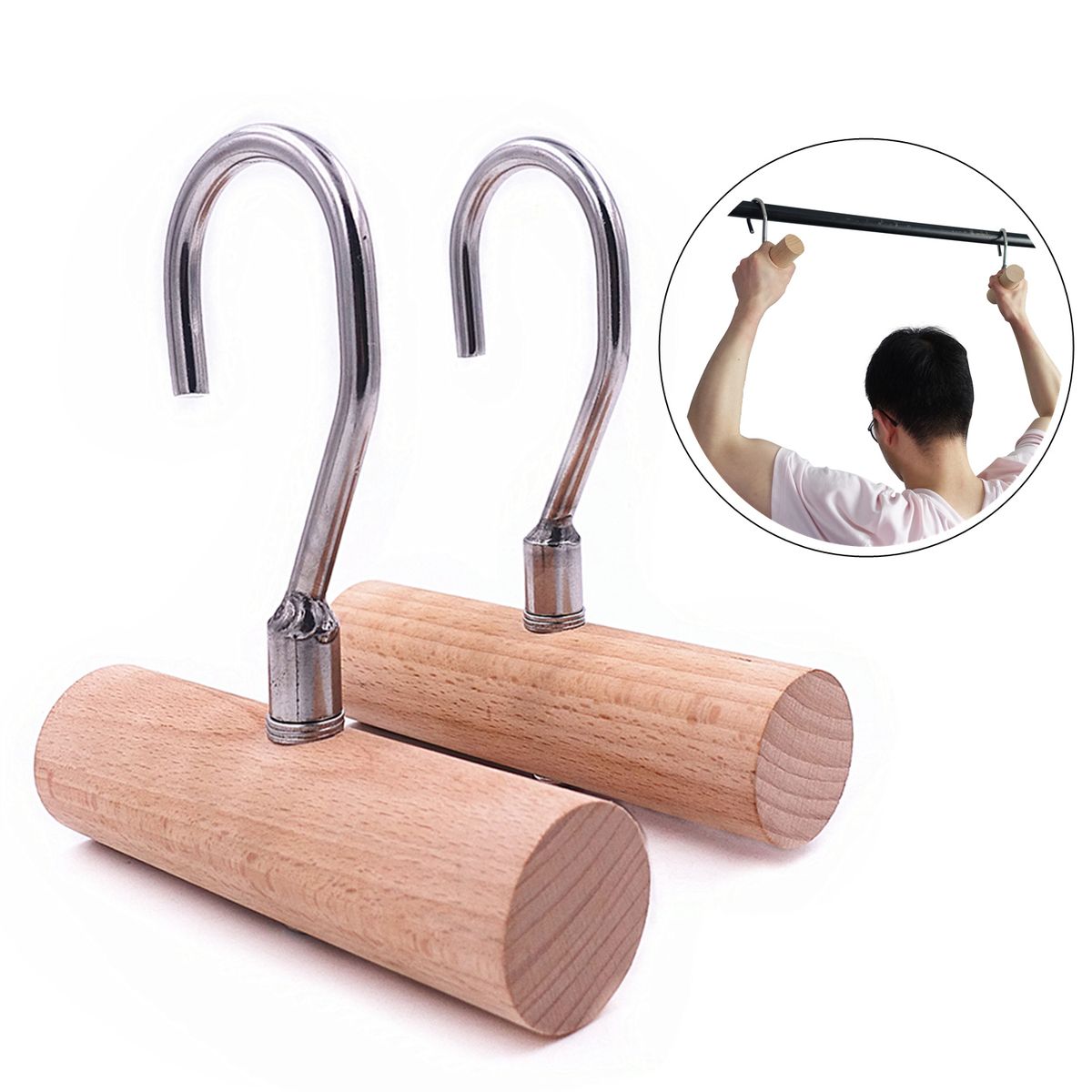 1 Pair Pull Up Workout Grips Wooden Heavy Duty Bar With Hook For Weight Lifting Deadlift Arm