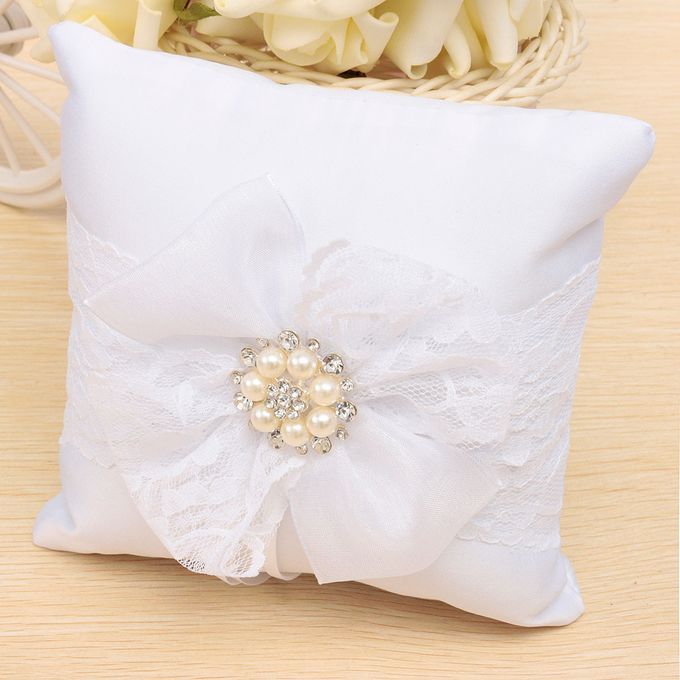 Ribbon Shape With Beads Romantic Wedding Ring Pillow Cushion
