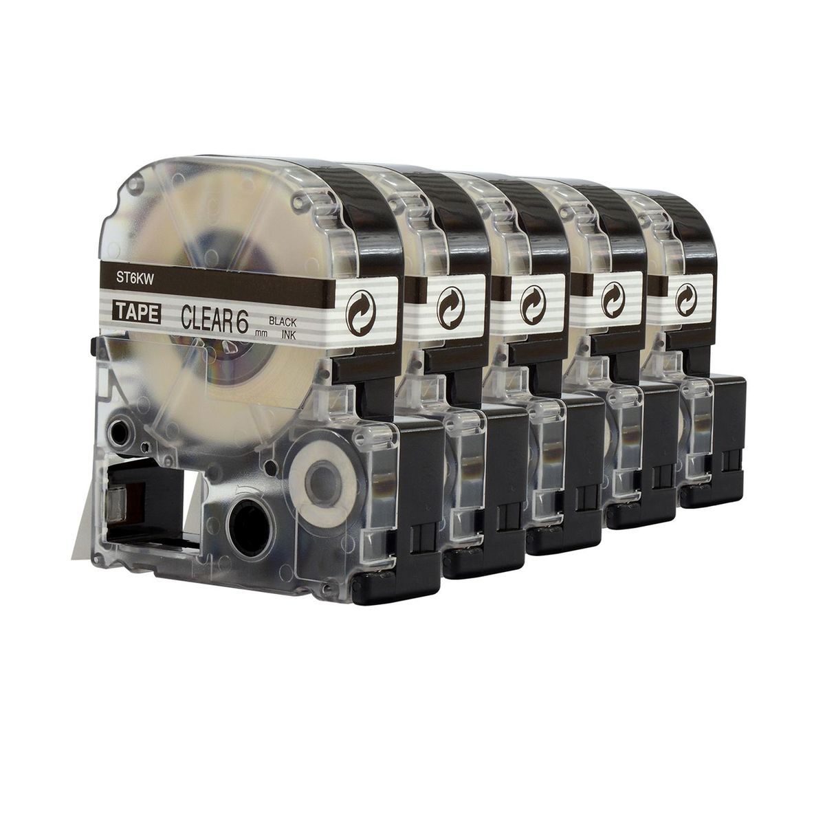 5 Rolls Self-Adhesive Label Tape Replacement Label Maker Tape Black on Clear 0.24 Inch(6mm)x26.2 Feet(8m) Waterproof and Oil-Proof Compatible with KINGJIM SR230CH/SR230C/SR530C/SR550C/SR3900C Label Printer