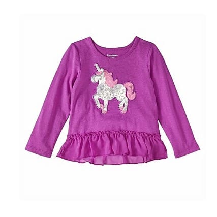Girls Long Sleeve Sequin Horse Peplum Top- Purple