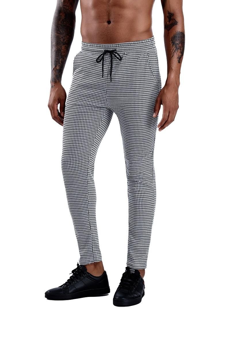 Checkered elastic trousers for men Fitted trousers Bottomsuit street clothing for informal running