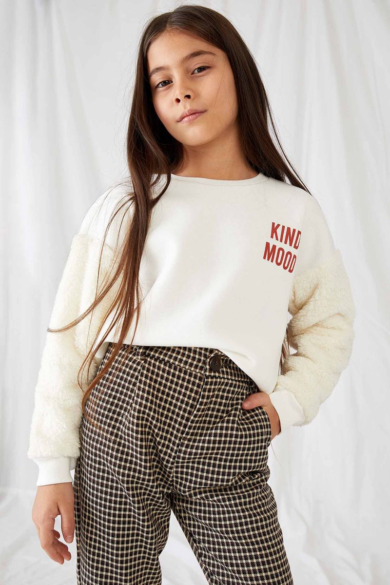Girl - Regular Fit Crew Neck Knitted Sweat Shirt - White