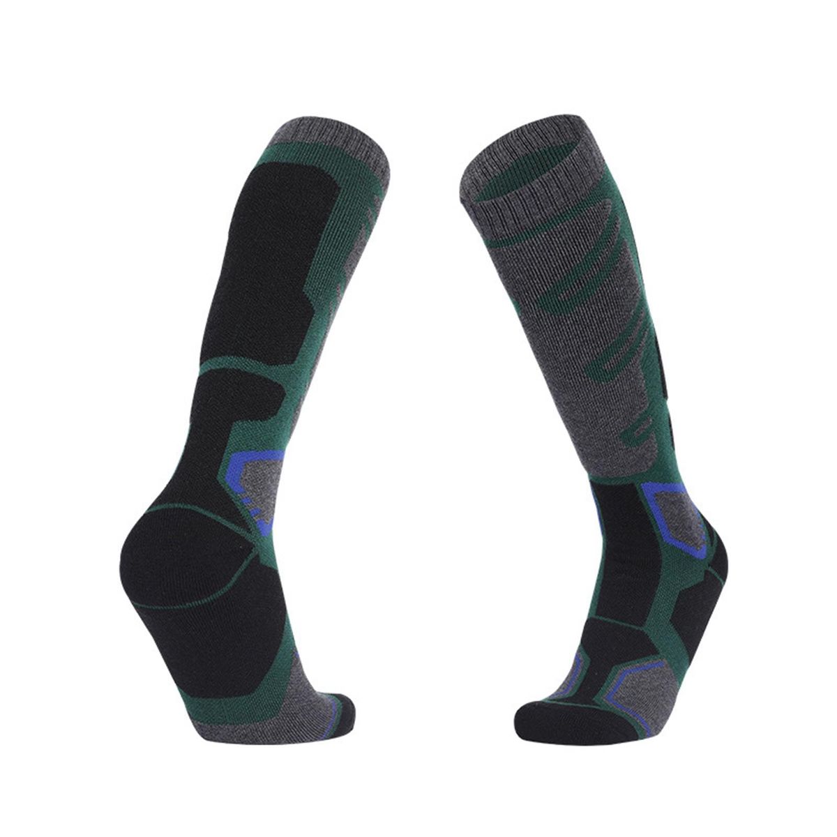 1 Pair Skiing Socks Men Women High Elastic Thermal Socks Green Grey