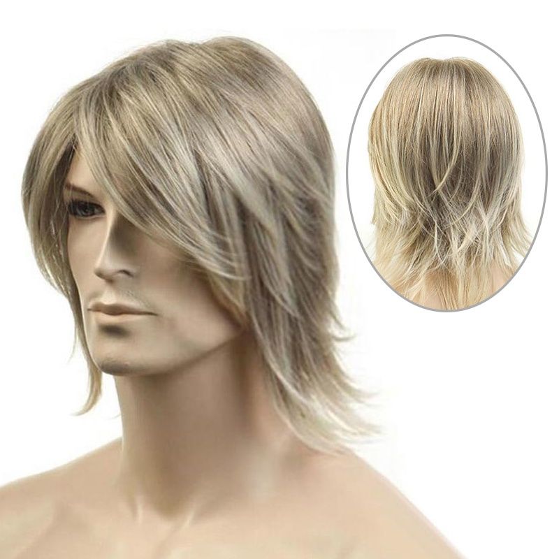 Synthetic Wig A Pale Yellow Medium-length Straight Man's Wig