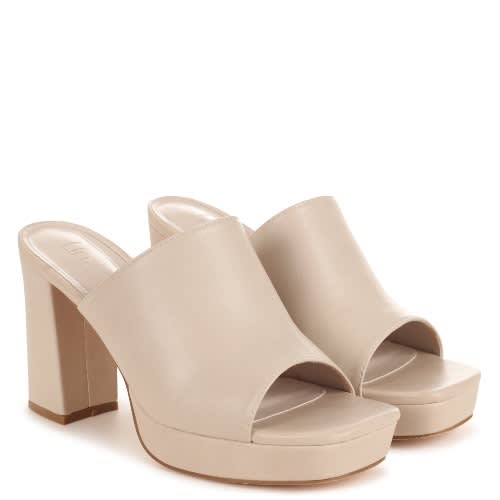 Bexley  Beige Faux Leather Platform Mules
