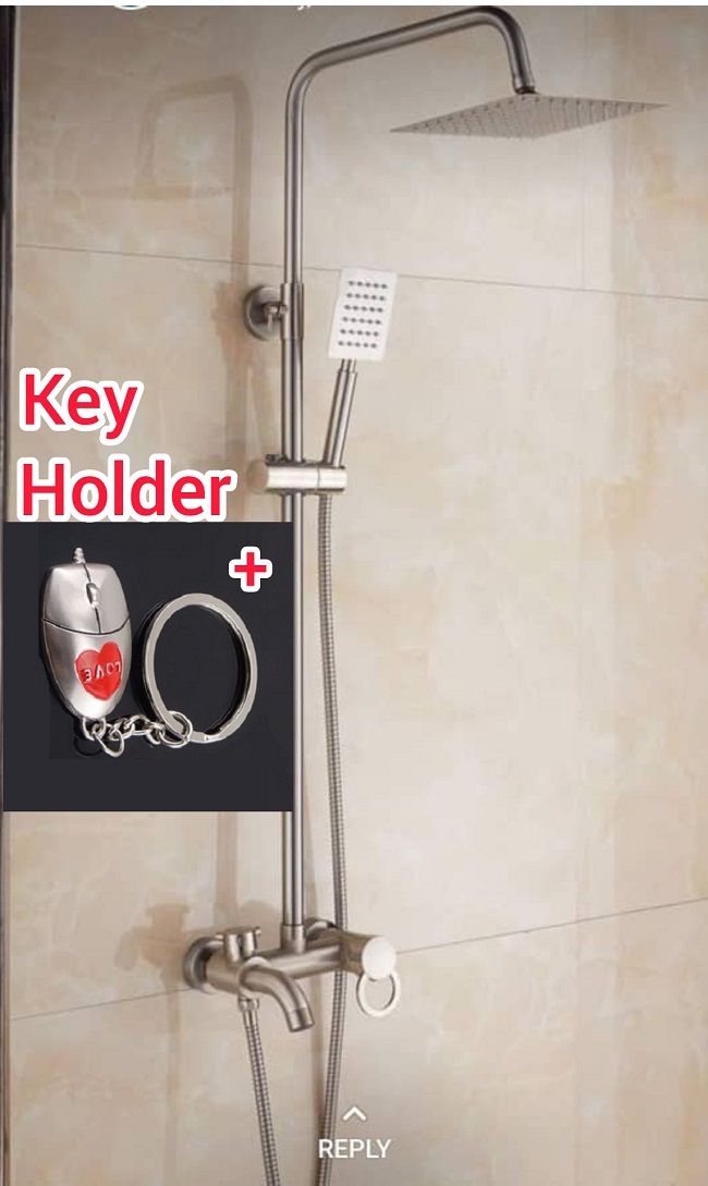 Bathroom Rain Square Shower Faucet Set/Standing Shower+Key Holder