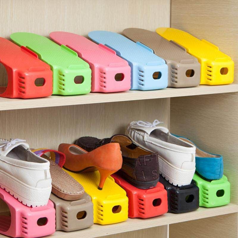1Pcs Double Plastic Shoe Organizer Layer Detached Shoe Storage Rack Cleaning Storage Shoe Rack Home Shoes Stand Shelf Organizer Yellow