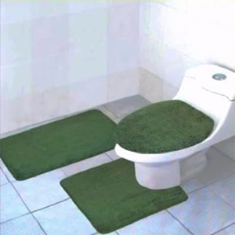 3 Piece Bathroom Set Rug Contour Mat Toilet Lid Bath Mat - Green