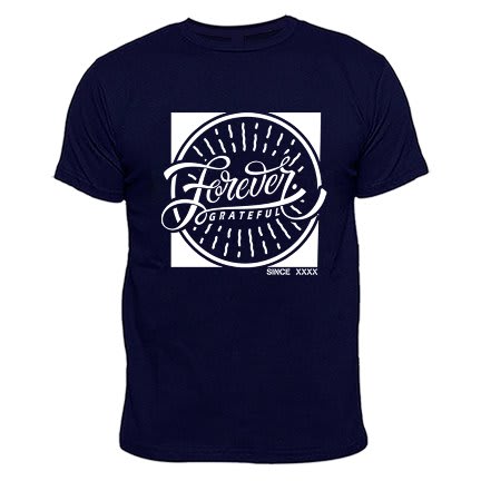 Forever Grateful Print T-Shirt - Navy Blue