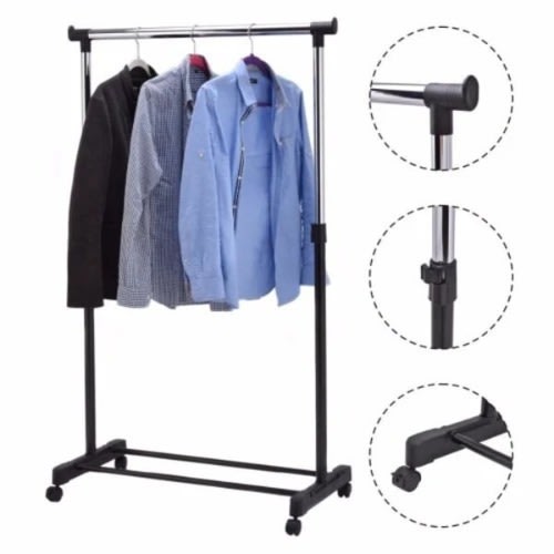Single-pole Telescopic Movable Portable Clothes Rack