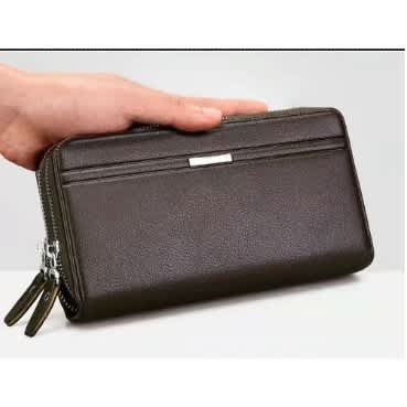 Men's Business Wallet Clutch Bag + Hand Strap - Brown