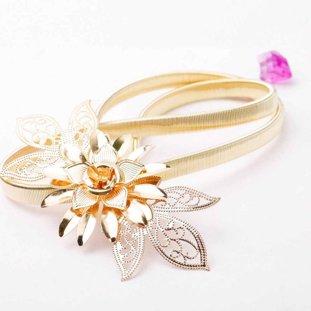 Women Lady Gold Metal Chain Belt Flower