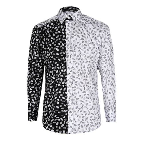 Leaf Print Shirt Black & White- Msht-4538