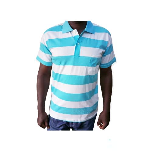Male Blue And White Striped Polo