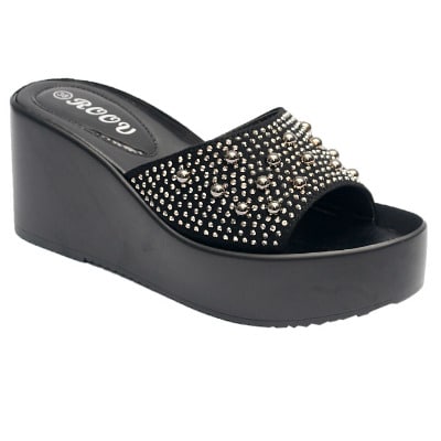 Gina Comfort Slippers With Large Top Studs - Black