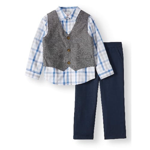 Boys Suit With Shirt Button Down Vest  Pant Set Outfit