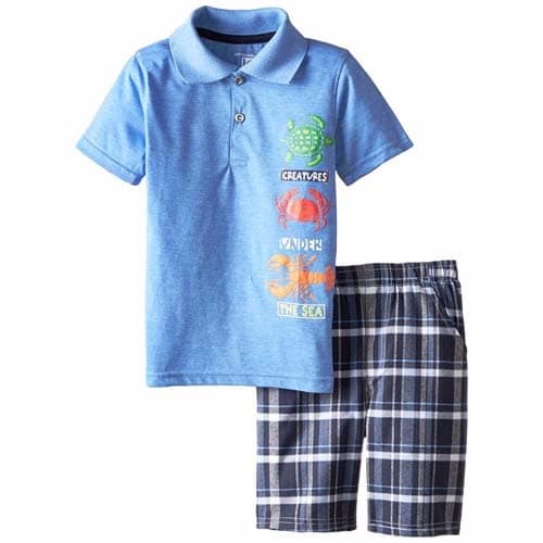 Little Boys' Polo Top with Plaid Shorts