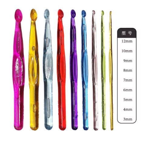 9Pcs Colored Acrylic Crochet Hooks Set