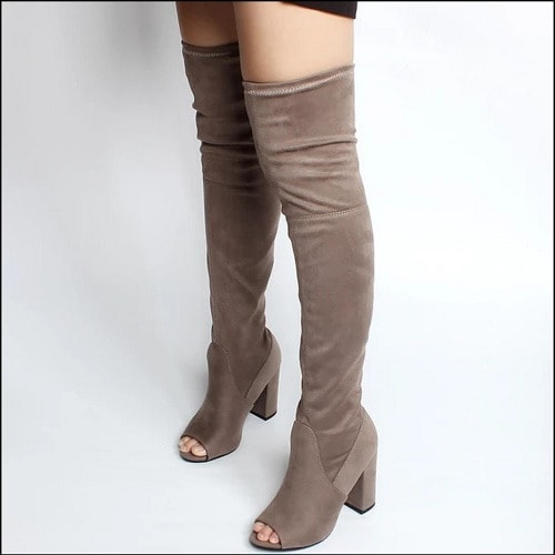 Over The Knee Thigh High Closed Heel Boots - Brown
