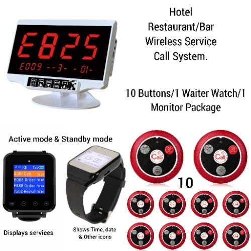Wireless Call System 10 Buttons - 1Watch - 1 Monitor Pack