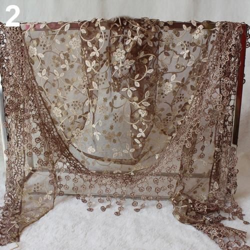 Elegant Triangle Floral Lace Wrap Scarf Women Tassel-Coffee
