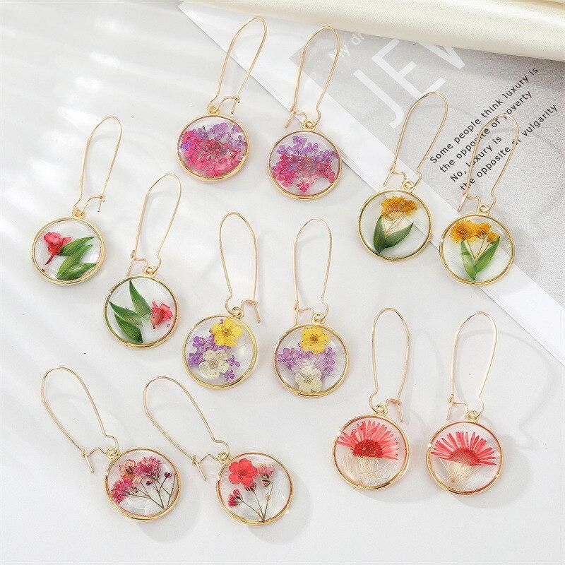 Creative Colored Dried Floral Earrings Women Girls Unique Resin Epoxy Immortal Flower Earrings Fashion Real Floral Jewelry 2022