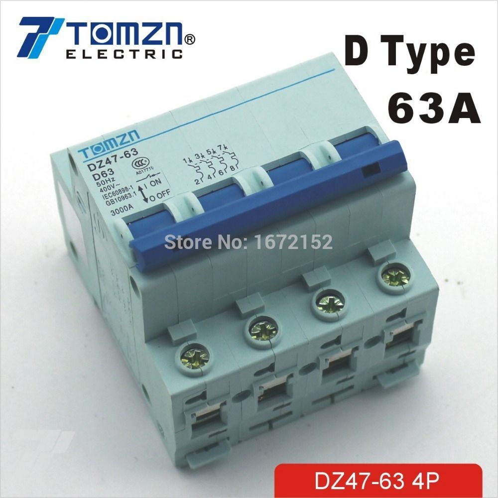 4P 63A D Type 240V 415V Circuit Breaker MCB 4