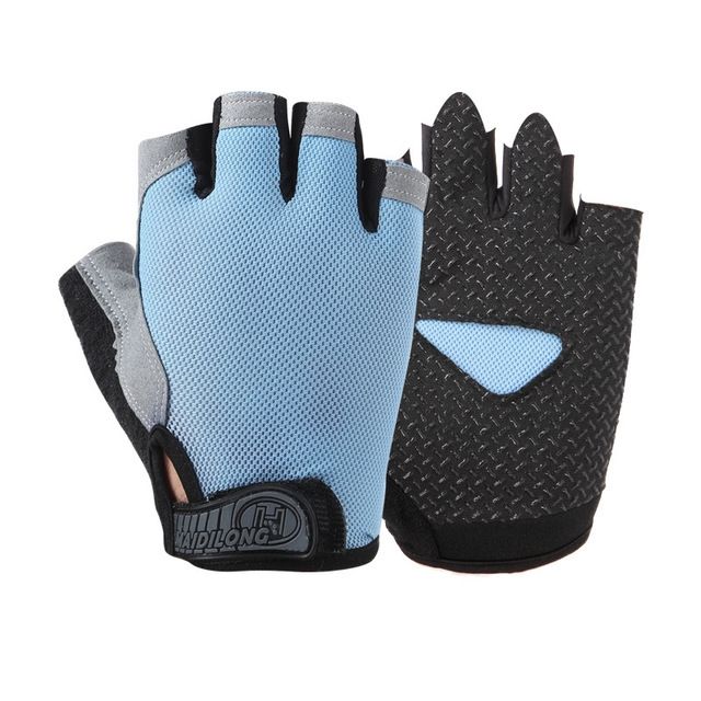 Summer Men Women Fitness Gloves Gym Weight Lifting Cycling Yoga Training Thin Breathable Antiskid Half Finger Gloves, Size:L(Light Blue)