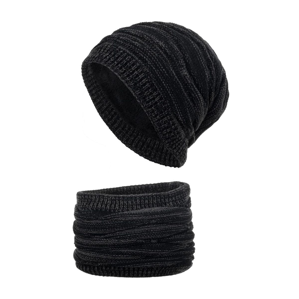 2PcsSet Men Hat Neck Warmer Winter Thermal Men Women Knit Beanie Scarf Kit Black