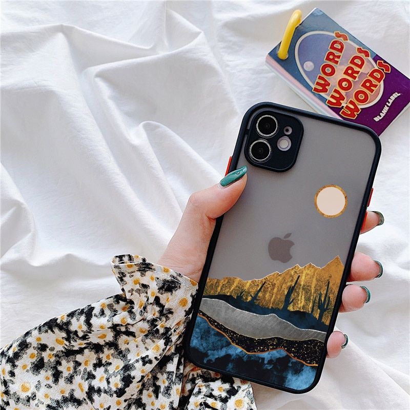 Hand Painted Phone Case For Iphone X XS MAX XR Scenery Cover Hard Shockproof Case For IPhone 6s 7 8 Plus SE 2 12 13 11 Pro MAX-black Scenery 3