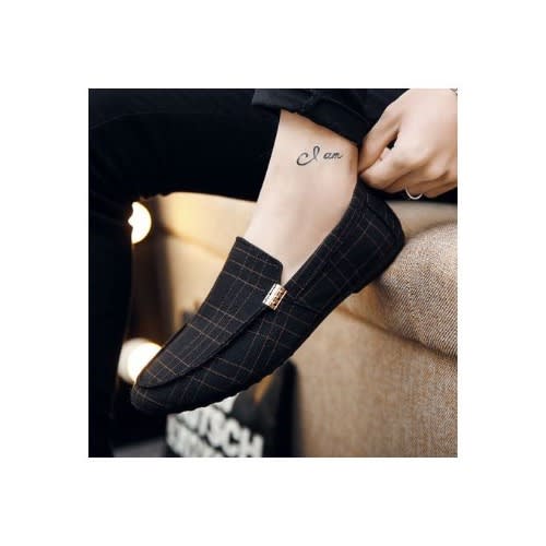 Side Chain Men's Loafers - Black With Brown Stripe