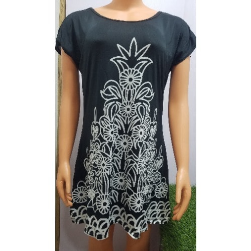 Bloom Tree Printed Pattern Ice Silk Top - Black