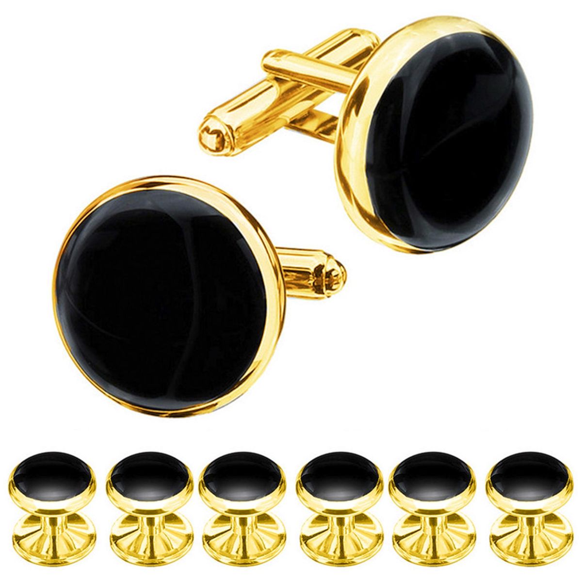 Premium Mens Cufflinks Studs Set Elegant Accessories for Formal Golden